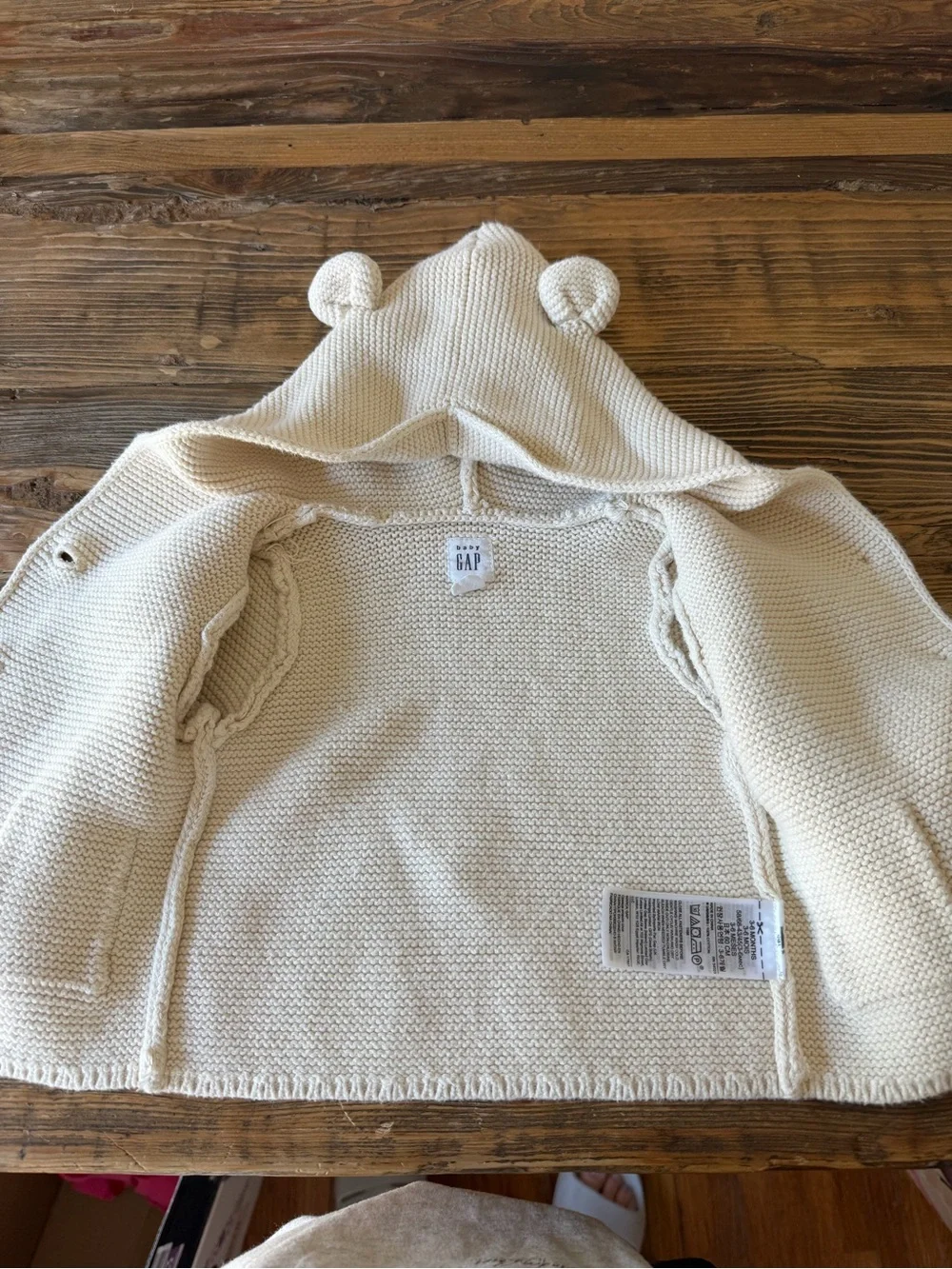 babyGAP 6-9 MONTHS Cream Hooded Knit Baby Cardigan with Bear Ears
